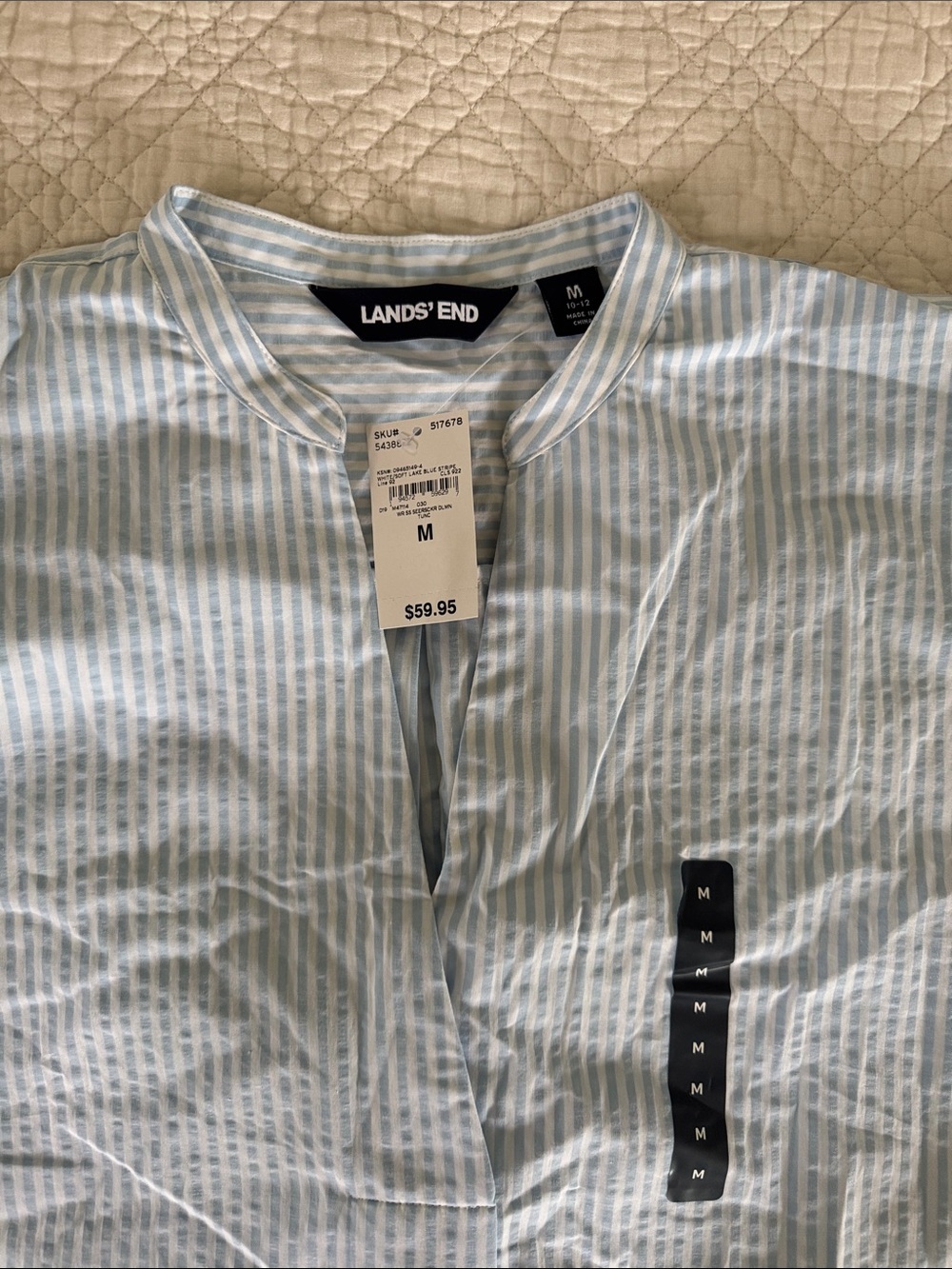 Lands' End Light Blue and White Vertical Stripe Pullover Top